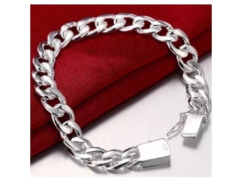 Helt Nytt: Fint Armband pläterad med äkta silver 925, Ca 20 cm, 10 mm