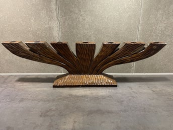 Stor solid, äldre ljusstake / träljusstake, sannolikt fr 1950-talet - I väldigt