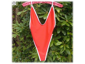 Snygg Baywatch färgstark röd baddräkt Large justerbara axelremmar string