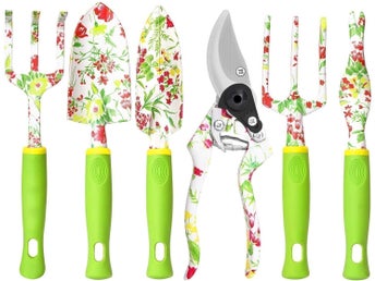 (NYTT) Trädgårdsredskap set 6 st. med blomstermotiv Trädgårdsverktyg