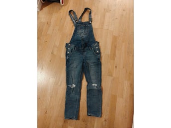 H&M Mama blåa hängselbyxor, storlek S