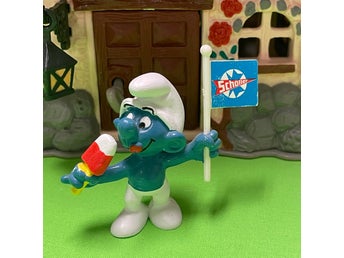 Schöller PROMO, Smurf med glass och flagga / dubbelsidigt tryck ..lågt utrop…