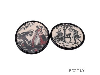 2 st Broderi Väggtavlor Vintage Siluettmotiv Svart Vit Röd Ram Textil Konst