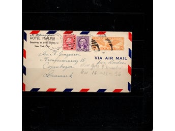 Brev från USA till Danmark1936 Luftpost