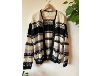 Vintage randig flerfärgad kofta i ullblandning mohair ull wool cardigan