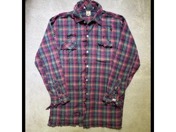 70s Distressed Plaid Flannel Shirt