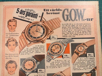 Retro-annons ”Ett världsberömt GOW-ur” från 1953