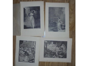 4 gamla tryck av gravyrer