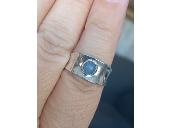 Vintage RING äkta silver 830 BLÅ sten Hedbergs Guld 1962 stl 18.25