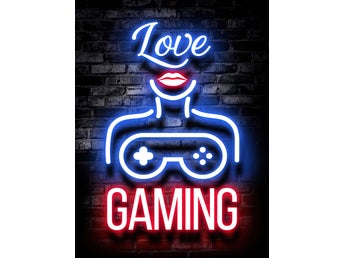 Neon Poster – Love GAMER / GAMING (Snygg Gaming-affisch för spelrummet)