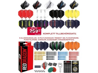 NYTT Set RED DRAGON Darts - Pro darttillbehör - Flights, spetsar & mkt mer
