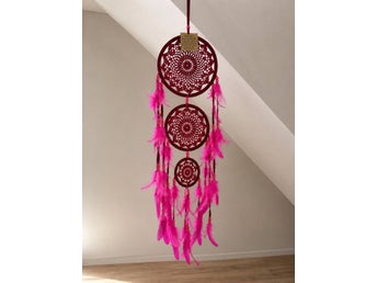 Stor rosa drömfångare 90 cm – Handgjord från Bali – Boho inredning