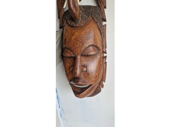 Handgjord Afrikansk Trämask Elefant Väggdekoration Vintage Tribal
