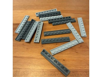 LEGO plattor 1x8 with groove grått och mörkgrått, 16st