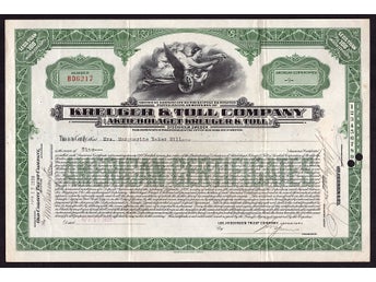 1929 Stockholm: Aktiebolaget Kreuger & Toll - 9 American Certificates