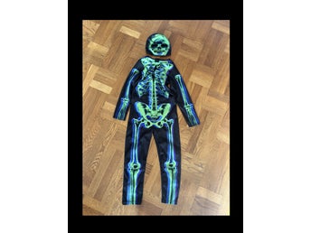H&M svart, grön och blå skelett dräkt halloween , storlek 122/128