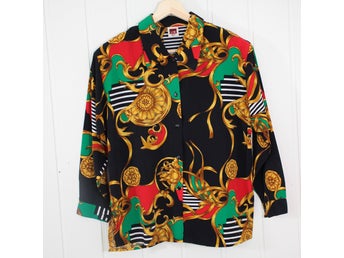 Mönstrad Blus I retro Stil Storlek 40/42