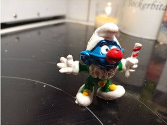 Smurf julfigur med polkagris/clown