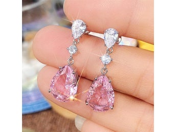 Zircon silverpläterade rosa vit CZ örhängen stift droppe studs bröllop fest