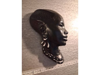 Retro Vintage 50tal 60tal Väggskulptur Gips Afrikansk Kvinna Huvud
