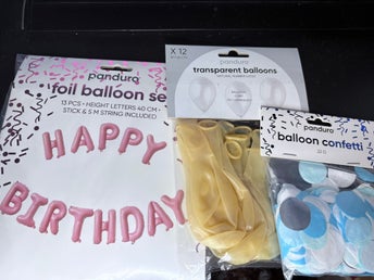 Panduro ballongpaket – Happy Birthday, 12 transparenta ballonger & konfetti