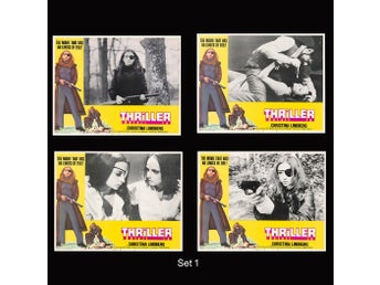 THRILLER 1974 Christina Lindberg , 4 st Lobby Cards Nr 1-4 Faksimiltryck