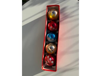 5 St Vintage Julgranskulor Julkulor i Glas Röd Gul/Guld Blå Silverglitter