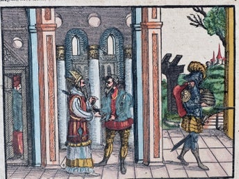 (1610) Originalblad ur Lutherbibeln – handkolorerat träsnitt