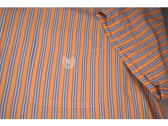 Chaps Ralph Lauren Skjorta XL Orange Blå Randig Vintage Preppy Old Money Herr