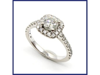 Ring, 18K vitguld, halo/pavé, naturliga diamanter (1,13ctv, stl 15,9mm)