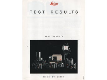 Leica broschyr ”Test Results”, engelsk , 6 sidor, från 1990