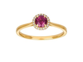 18k guldring med diamanter och rhondolit