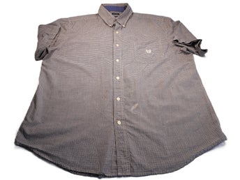 Chaps Skjorta Blå Vit Smårutig XL Easy Care Business Casual Preppy Vintage