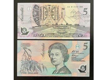 Australia Australien 5 dollars sedel (1992) ovikt/UNC P-50a.1 Svart serienummer