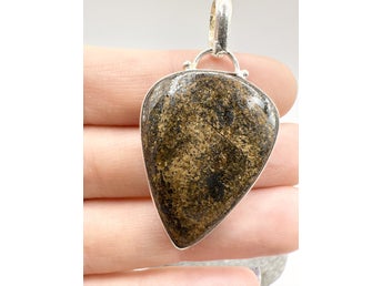 Silver Hänge med Bronsit Sten. Till halsband. Ädelsten. 925 Silver.