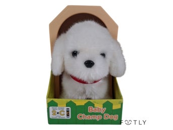 Baby Champ Dog Gående Hundvalp Vit Plysch Elektronisk Leksak Top-Toy Jamina