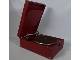 Mignon portabel grammofon resegrammofon röd vintage