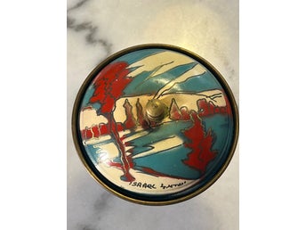 Vintage skål med lock i emalj och mässing – Israel Mid-Century Modern