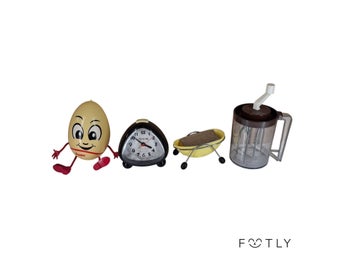 Retro Parti Plast Marabou Äggfigur Talking Väckarklocka Visp Riven Ost Gul Plast