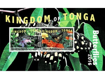 ** REA ** TONGA 2016 Mi BL 96 FJÄRILAR EMS $172 MINIARK ** VÄRDE 1800.
