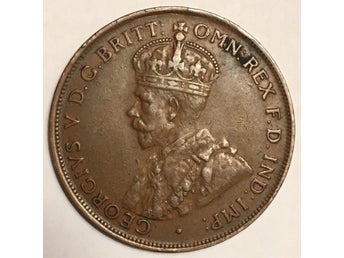 1 Penny 1927, George V, Melbourne, Australien, mynt i