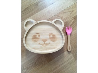 Panda bambu tallrik med sugpropp