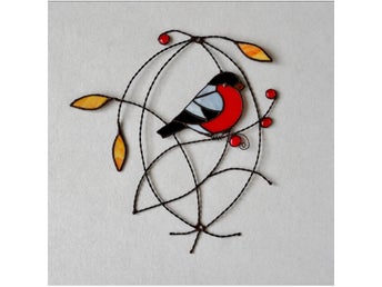 Stained Glass Robin / Bullfinch Suncatcher Hanging Art – Window & Wall Decor