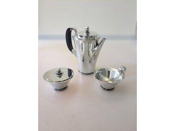 Georg Jensen Pyramide Sterling Sølv Kaffekande, flødekande og sukkerskål No 600