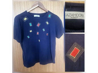 Japanskt vintage Kazamidori blå t-shirt, storlek M