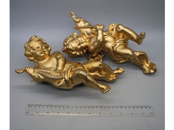 Änglakör , Guldfärgade änglar med fiol och banjo i plast , Julpynt , 1900-tal