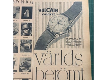 Retro-annons ”Vulcain Cricket Världsberömt för sin tid” från 1953