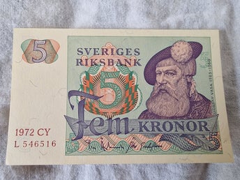 4 st fem kronor sedlar 1972 - i nummerföljd - UNC skick - L serie