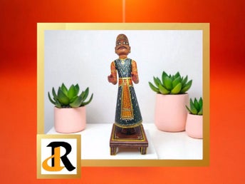 vintage handgjord träfigur från Indien, Holy Gangaur