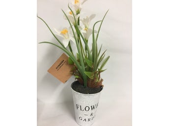 Konstgjord växt / Vita blommor och grönt i fin kruka